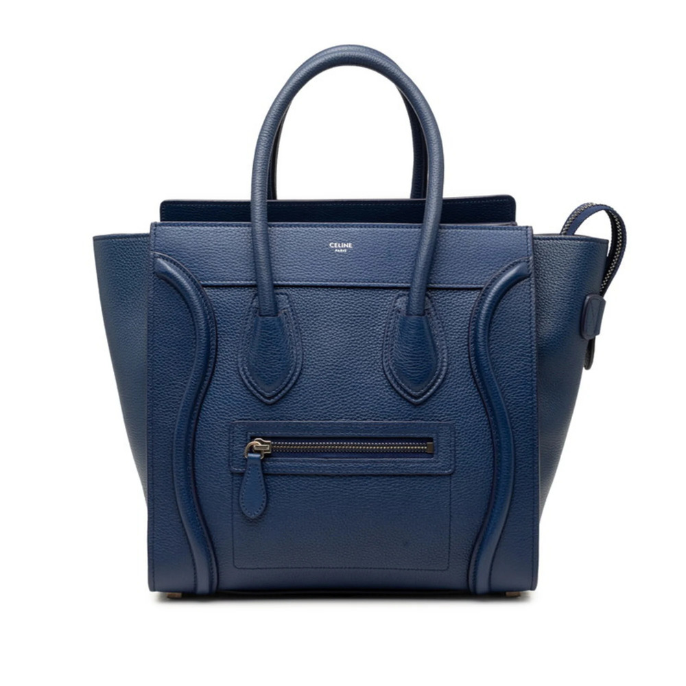 Celine Luggage Micro Shopper Handbag Tote Bag Navy Leather Women's CELINE - Picture 1 of 7